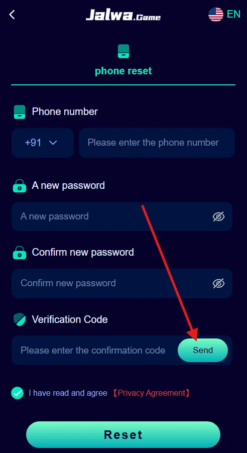 Click on send to get verification code